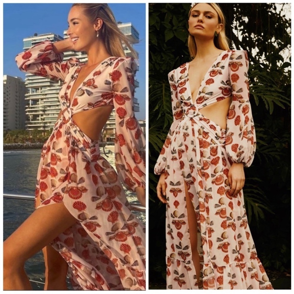 PatBo Seashell Cut Out Long Sleeve Maxi Summer Beach